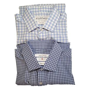 Mizzen + Main Shirt Mens Large Trim Fit Leeward Button Up Blue Plaid Lot of 2